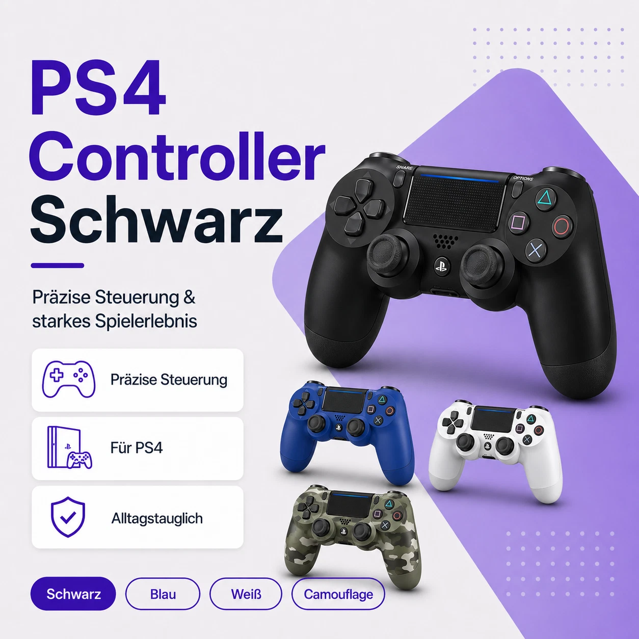Kabelloser Controller kompatibel mit PS4 – Gaming Controller mit präziser Steuerung