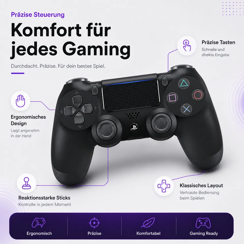 Kabelloser Controller kompatibel mit PS4 – Gaming Controller mit präziser Steuerung