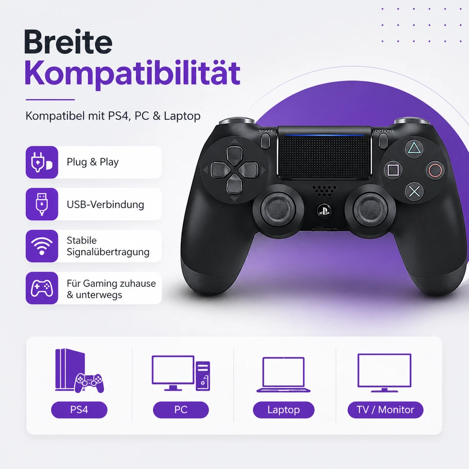 Kabelloser Controller kompatibel mit PS4 – Gaming Controller mit präziser Steuerung