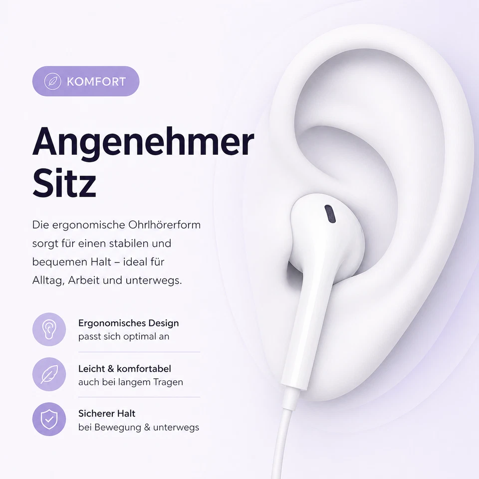 USB-C Kopfhörer mit Mikrofon Weiß für iPhone Samsung Typ-C Headset