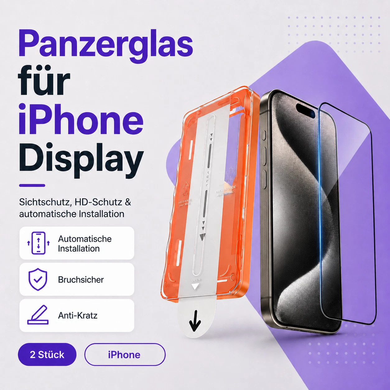 Panzerglas mit Schablone für iPhone – 9H Schutzglas