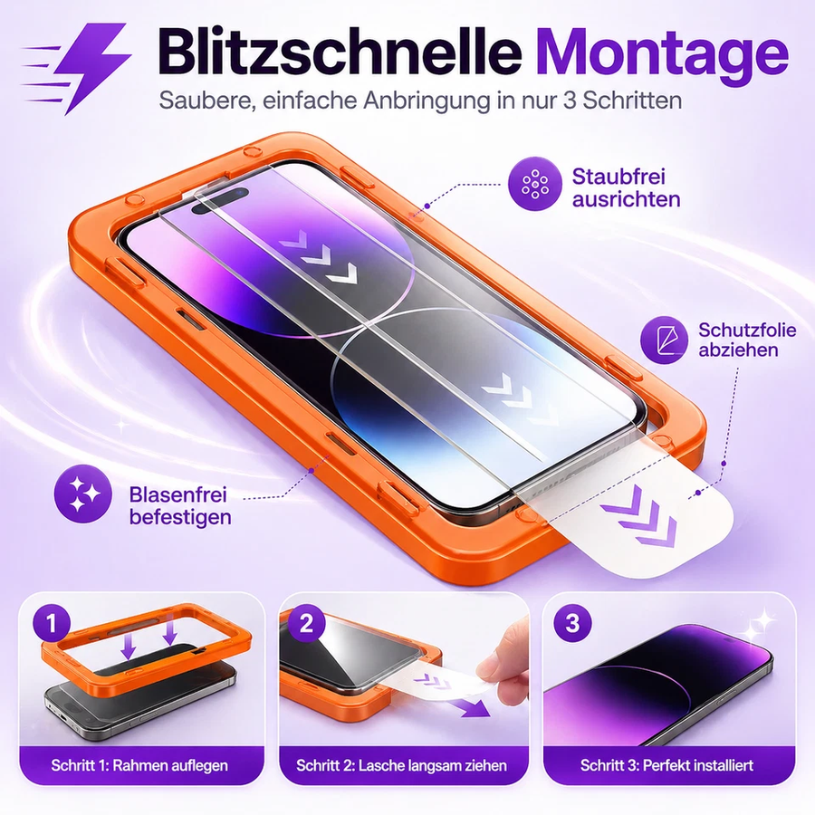 Panzerglas mit Schablone für iPhone – 9H Schutzglas