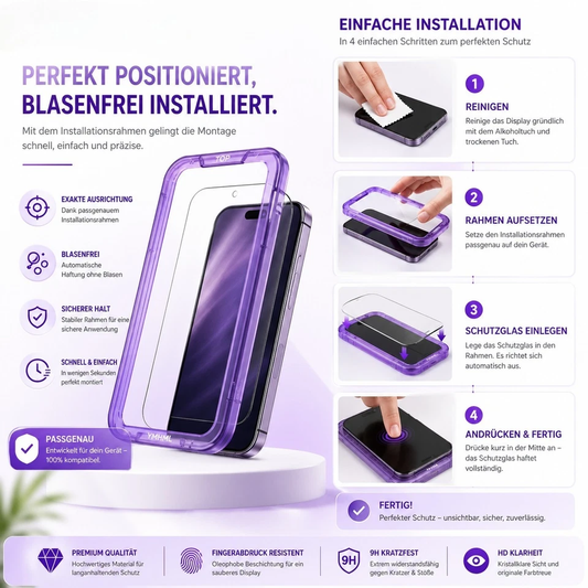 Panzerglas mit Schablone für iPhone – 9H Schutzglas