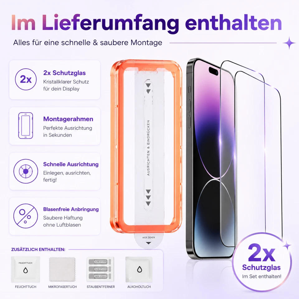 Panzerglas mit Schablone für iPhone – 9H Schutzglas