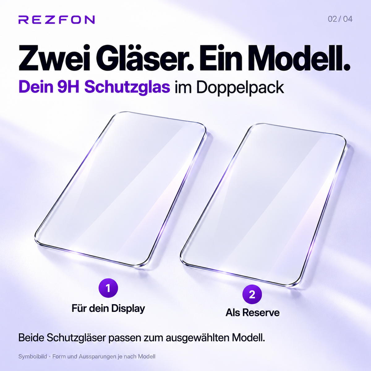 Lieferumfang des 9H Schutzglas 2er-Packs: ein Glas für das Display und ein Glas als Reserve, beide für dasselbe Modell. Symbolbild.